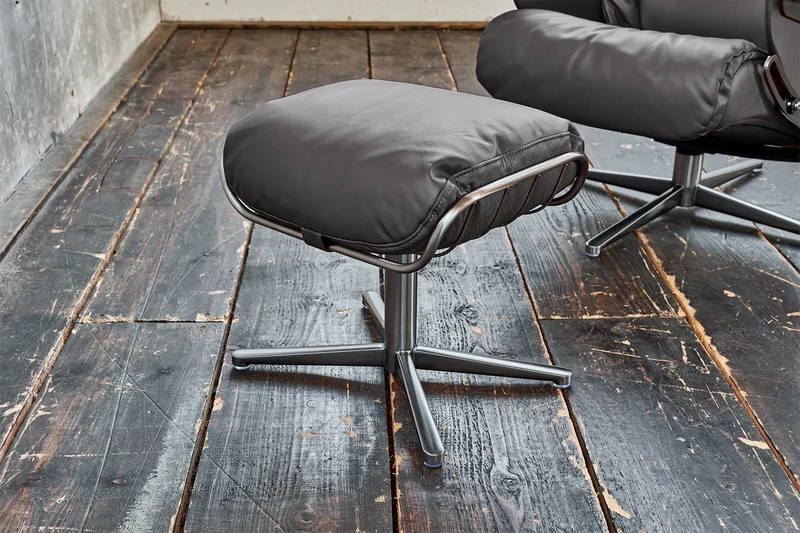 KAWOLA Sessel MODO Relaxsessel drehbar Leder dunkelgrau mit Hocker