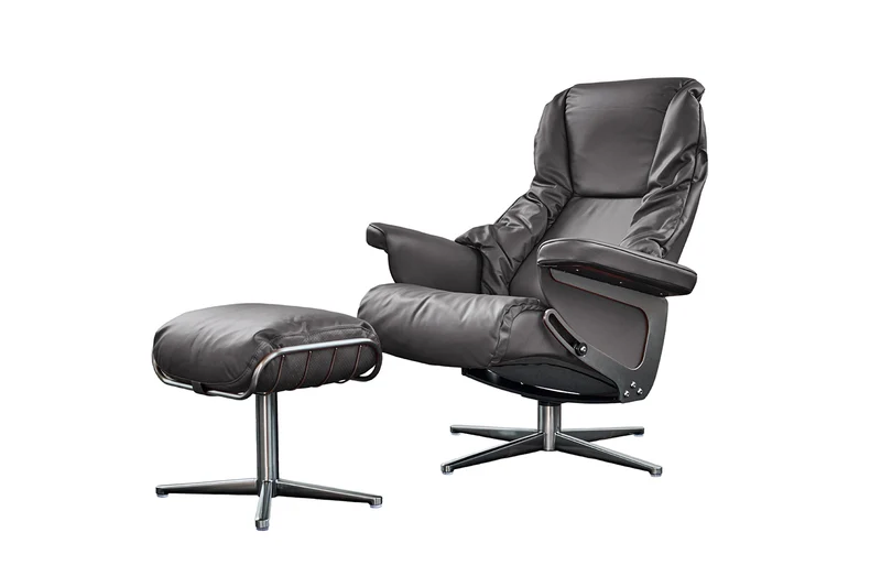 KAWOLA Sessel MODO Relaxsessel drehbar Leder dunkelgrau mit Hocker