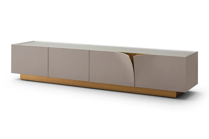 KAWOLA Lowboard EMMA TV-Board Kunstleder grau Fuß Edelstahl messingfarben