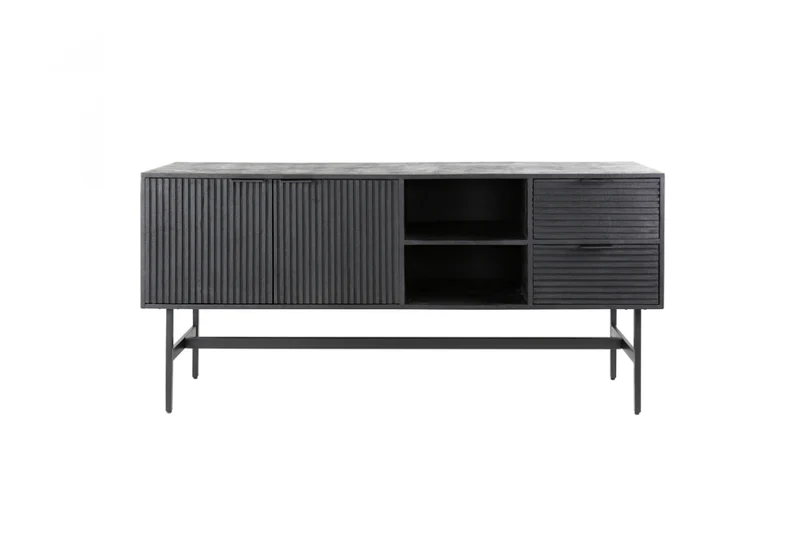 KAWOLA Sideboard LORCA Mango massiv schwarz 2 Türen 2 Schubladen