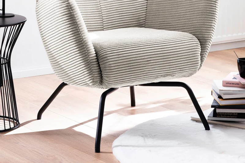 KAWOLA Sessel LOTTE Ohrensessel Cord cremeweiß