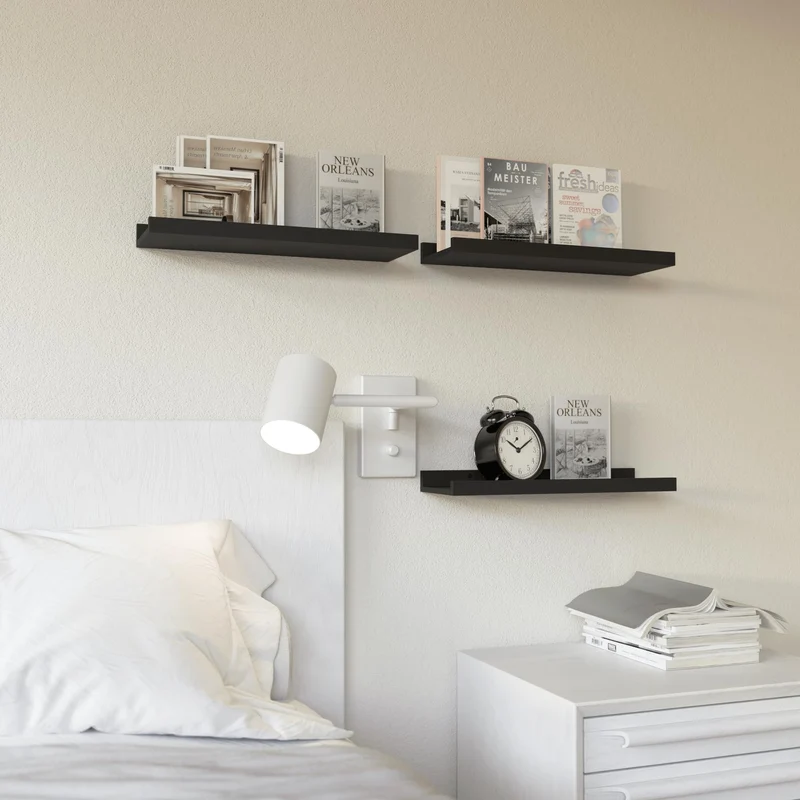 RICHER HOUSE Wandregal Schwarz, 40x13 cm, Schweberegal aus MDF Holz,3er Set