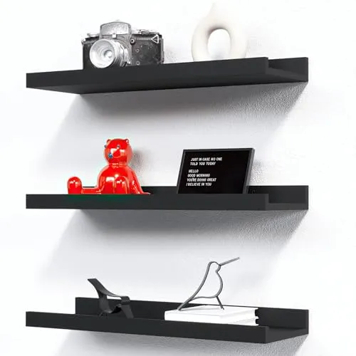 RICHER HOUSE Wandregal Schwarz, 40x13 cm, Schweberegal aus MDF Holz,3er Set