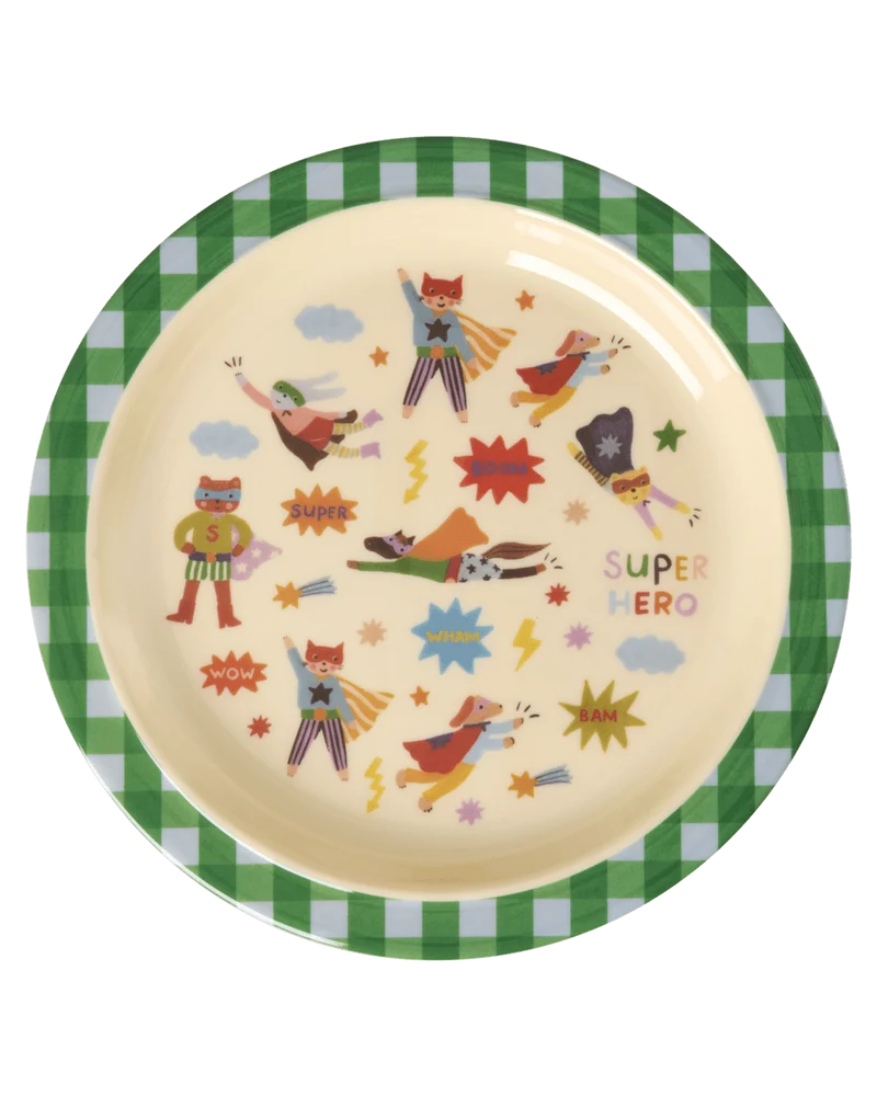 rice- Melamine Kids Lunch Platte with Hero Print green
