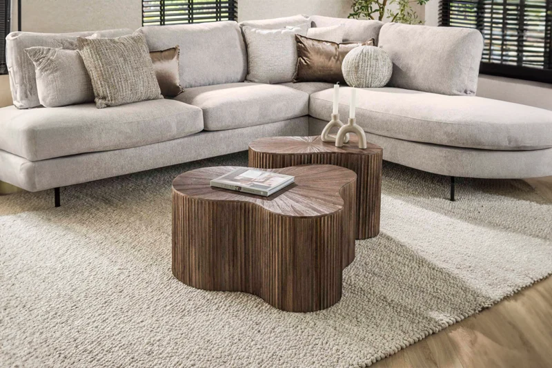KAWOLA Couchtisch INKA Set 2-tlg. Teakholz braun Kleeblatt-Form