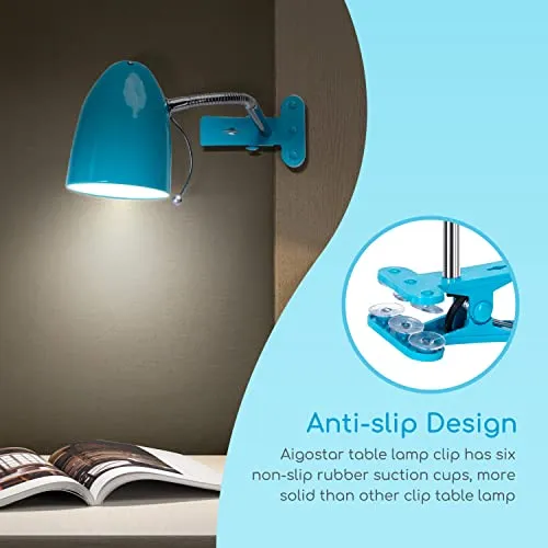 Aigostar Klemmlampe Retro E27, Schreibtischlampe Klemmbar, Ohne Glühbirne, Flexibler Metallarm, 153cm Kabel mit Schalter, Leselampe Bett, Klemmleuchte, Blau