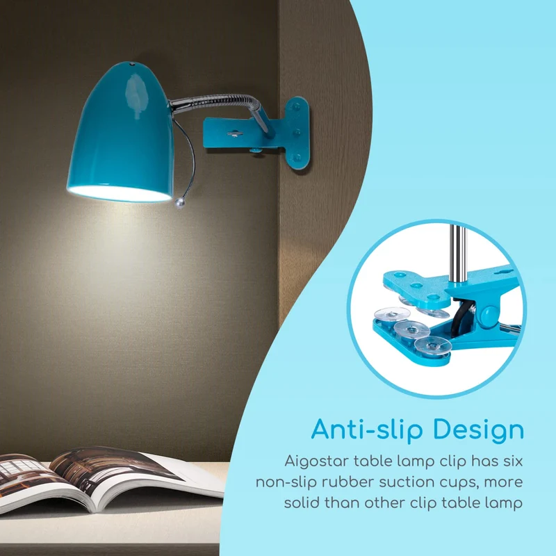 Aigostar Klemmlampe Retro E27, Schreibtischlampe Klemmbar, Ohne Glühbirne, Flexibler Metallarm, 153cm Kabel mit Schalter, Leselampe Bett, Klemmleuchte, Blau