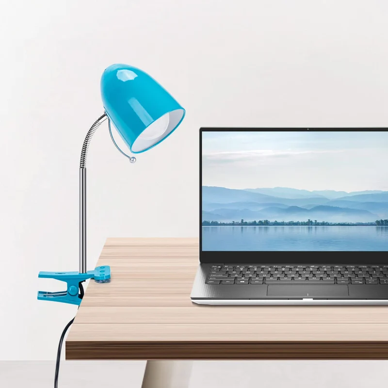 Aigostar Klemmlampe Retro E27, Schreibtischlampe Klemmbar, Ohne Glühbirne, Flexibler Metallarm, 153cm Kabel mit Schalter, Leselampe Bett, Klemmleuchte, Blau