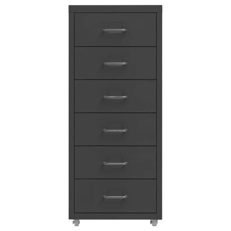 Aktenschrank mit 6 Schubladen Anthrazit - Mobiler Metall-Büroschrank mit Rollen, 28x41x69 cm