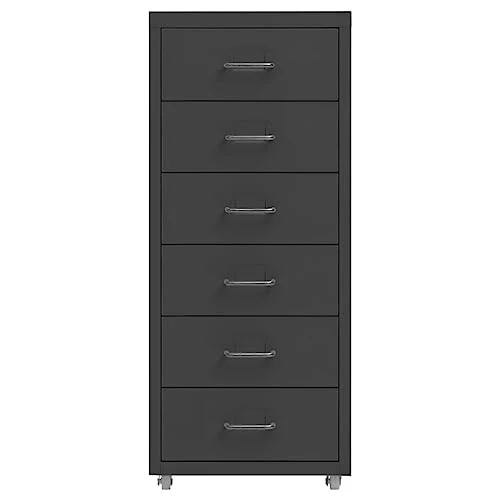 Aktenschrank mit 6 Schubladen Anthrazit - Mobiler Metall-Büroschrank mit Rollen, 28x41x69 cm