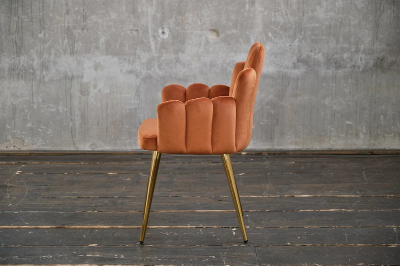 KAWOLA Stuhl FREJA Esszimmerstuhl Velvet orange Fuß gold