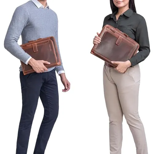 STILORD 'Colby' Konferenzmappe A4 mit Ringbuch Leder Aktenmappe Schreibmappe Managermappe Business Ledermappe 100% Echtleder, Farbe:Kara - Cognac