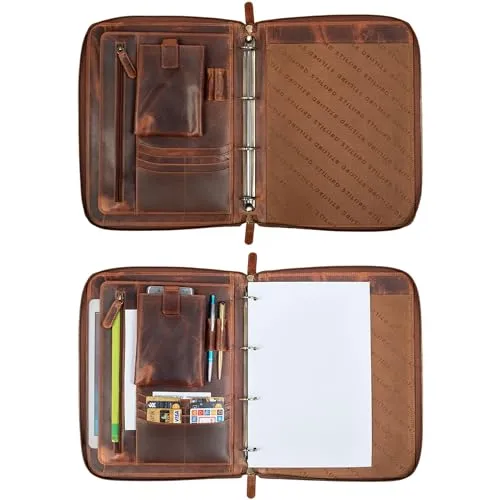 STILORD 'Colby' Konferenzmappe A4 mit Ringbuch Leder Aktenmappe Schreibmappe Managermappe Business Ledermappe 100% Echtleder, Farbe:Kara - Cognac