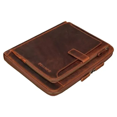 STILORD 'Colby' Konferenzmappe A4 mit Ringbuch Leder Aktenmappe Schreibmappe Managermappe Business Ledermappe 100% Echtleder, Farbe:Kara - Cognac