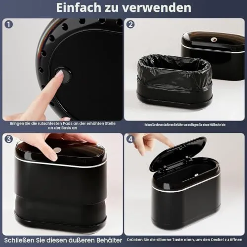 PAVSTINE Tischmülleimer mit Deckel, Tischabfalleimer Zweikammer, Schwarz