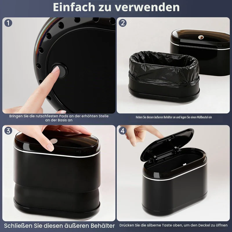PAVSTINE Tischmülleimer mit Deckel, Tischabfalleimer Zweikammer, Schwarz