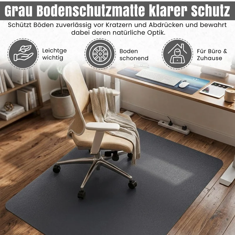 LP Projekt Bodenschutzmatte 90x120cm – rutschfeste und strapazierfähige Bürostuhlmatte für Hartböden und Teppich | Grau Bodenschutzmatte für Zuhause & Büro | Erhältlich in verschiedenen Größen