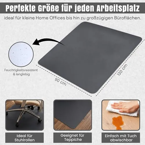 LP Projekt Bodenschutzmatte 90x120cm – rutschfeste und strapazierfähige Bürostuhlmatte für Hartböden und Teppich | Grau Bodenschutzmatte für Zuhause & Büro | Erhältlich in verschiedenen Größen