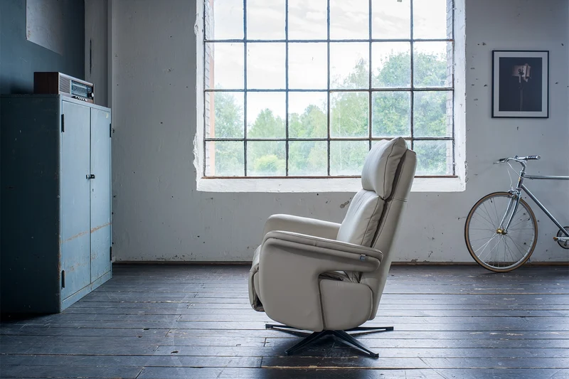KAWOLA Sessel NAMA Relaxsessel drehbar Leder grau