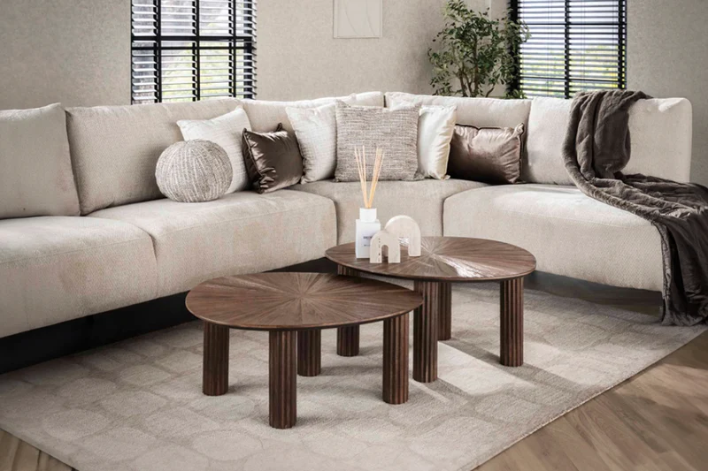 KAWOLA Couchtisch INKA Set 2-tlg. Teakholz braun dreieckig