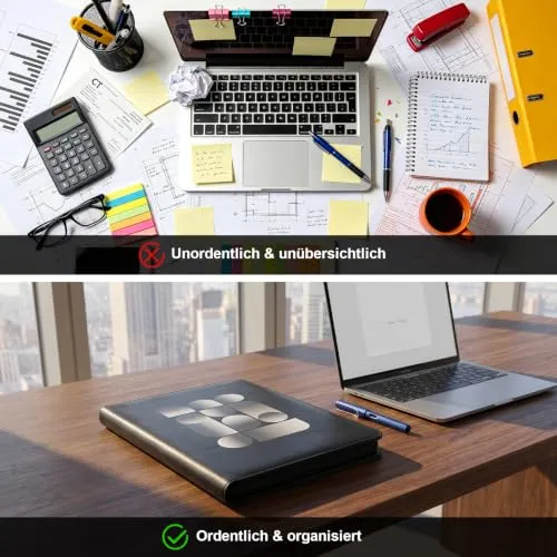Schreibmappe A4 mit Reißverschluss Konferenzmappe A4 Leder Aktenmappe Organizer Mappe mit Notizblock Kartenfächern Schwarz