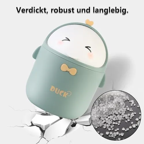 DYOUen Tisch Mülleimer mit Deckel Mini Mülleimer Netter Cartoon Mülleimer für Arbeitstische, Büros, Zuhause (grün)