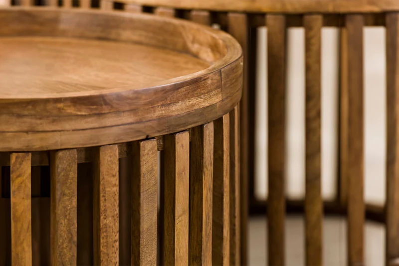 KAWOLA Couchtisch LANI Set 2-tlg. Mangoholz braun Fuß rund