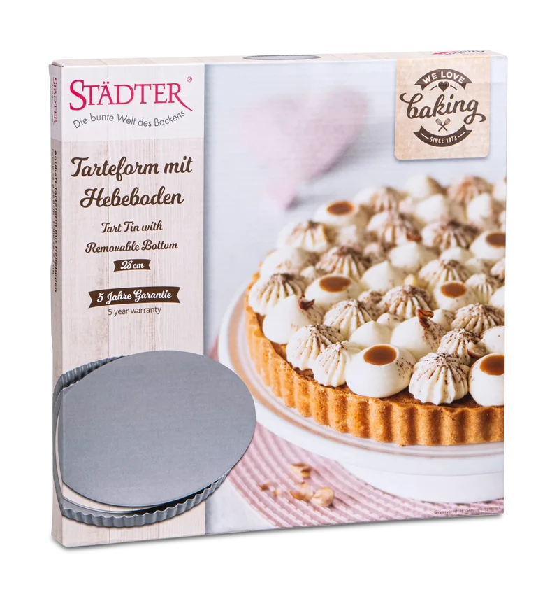 Städter, Tarteform mit Hebeboden "We love Baking", D28cm/H2,2cm, Metall Silber