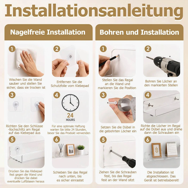 4 Stück Wandregal Ohne Bohren 40 x 10 cm Klares Wandregal, Acryl Schwebendes Regalbrett, Kleines Regal Wand für Wohnzimmer Schlafzimmer Badezimmer Küche Selbstklebend U-Typ