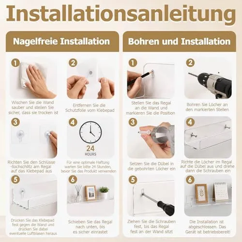 4 Stück Wandregal Ohne Bohren 40 x 10 cm Klares Wandregal, Acryl Schwebendes Regalbrett, Kleines Regal Wand für Wohnzimmer Schlafzimmer Badezimmer Küche Selbstklebend U-Typ