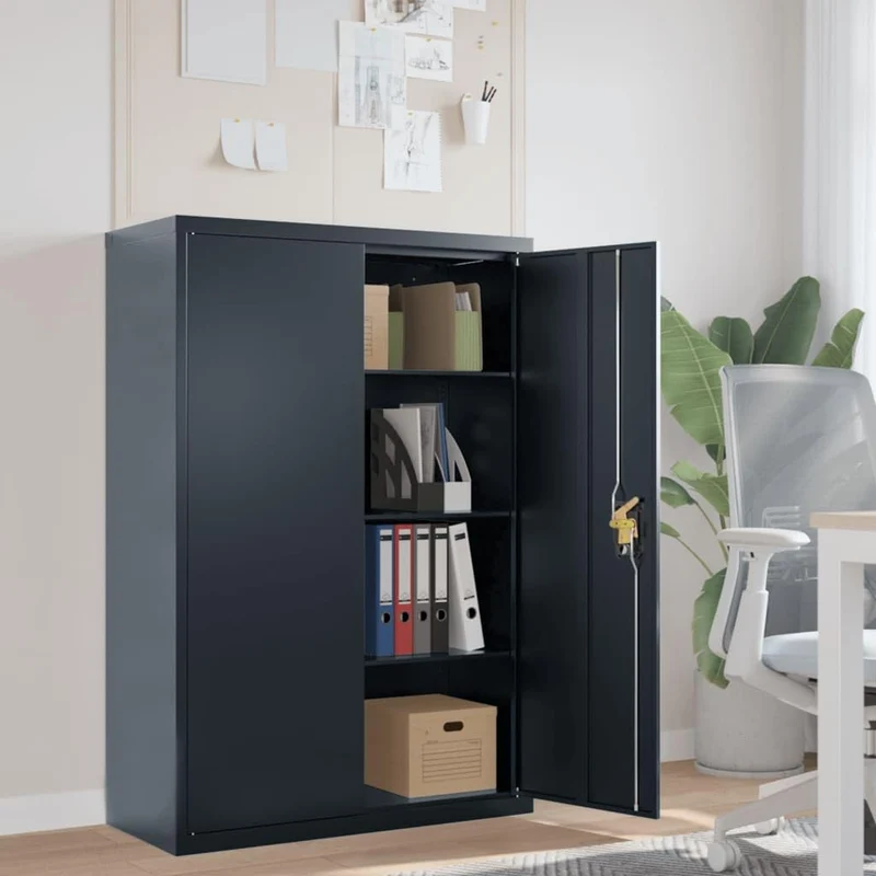 Aktenschrank aus Stahl Anthrazit 90x40x140 cm, Metallschrank mit 3 Regalböden, Abschließbarer Büroschrank für Büro und Archiv, Robuster Metallschrank