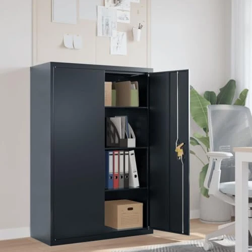 Aktenschrank aus Stahl Anthrazit 90x40x140 cm, Metallschrank mit 3 Regalböden, Abschließbarer Büroschrank für Büro und Archiv, Robuster Metallschrank