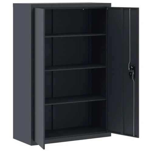 Aktenschrank aus Stahl Anthrazit 90x40x140 cm, Metallschrank mit 3 Regalböden, Abschließbarer Büroschrank für Büro und Archiv, Robuster Metallschrank