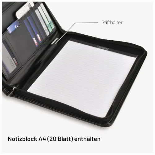 DESQ® A4-Schreibmappe mit umlaufendem Reißverschluss | Dutch Design, Schwärz