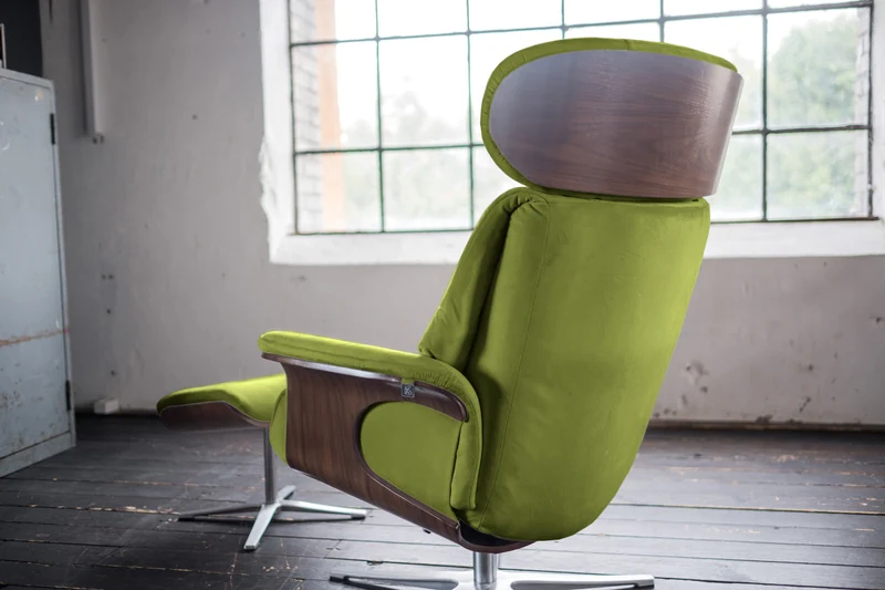 KAWOLA Sessel TOSAR Relaxsessel drehbar Velvet grün mit Hocker
