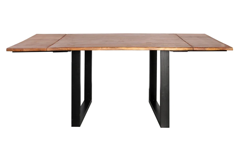 KAWOLA Esstisch LORE 140x90cm Akazie massiv nussbaumfarben natürliche Baumkante mit 2 Ansteckplatten
