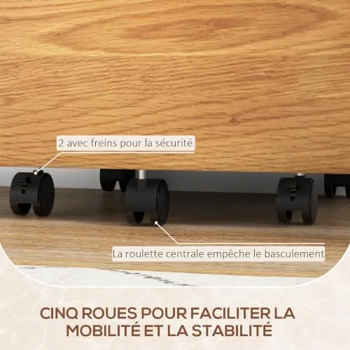 HOMCOM Mobiler Aktenschrank auf Rollen, 2 Schubladen, Weiß/Naturholz