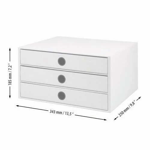 Rössler SOHO 3er Schubladenbox A4 aus Papier | Büro Organizer Schreibtisch| Schubladen Organizer Büro Zubehör & Bürobedarf | Schreibtisch Organizer Box | 34 x 25 x 19 cm | 1 Stück | Farbe: Taupe