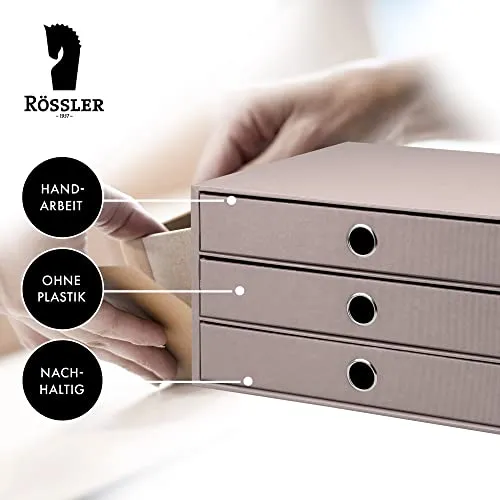 Rössler SOHO 3er Schubladenbox A4 aus Papier | Büro Organizer Schreibtisch| Schubladen Organizer Büro Zubehör & Bürobedarf | Schreibtisch Organizer Box | 34 x 25 x 19 cm | 1 Stück | Farbe: Taupe