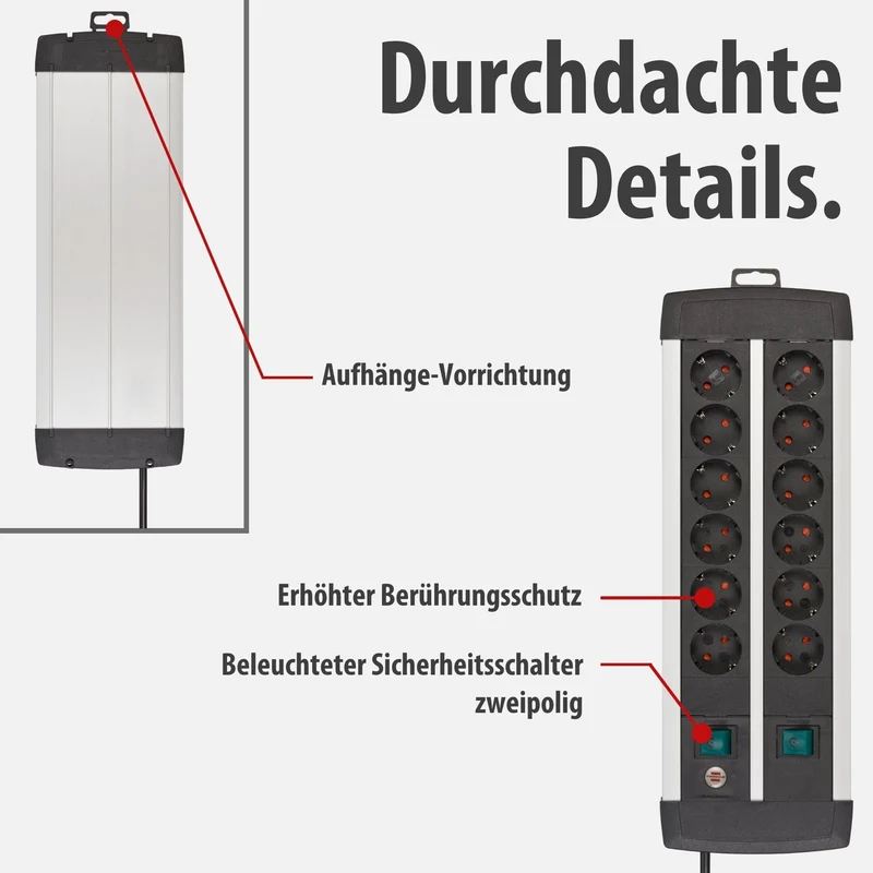 Brennenstuhl Premium-Alu-Line Steckdosenleiste 12-Fach, 3m