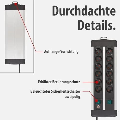 Brennenstuhl Premium-Alu-Line Steckdosenleiste 12-Fach, 3m