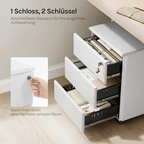 WOLTU Rollcontainer, Mobiler Aktenschrank Büroschrank mit 3 Schubladen