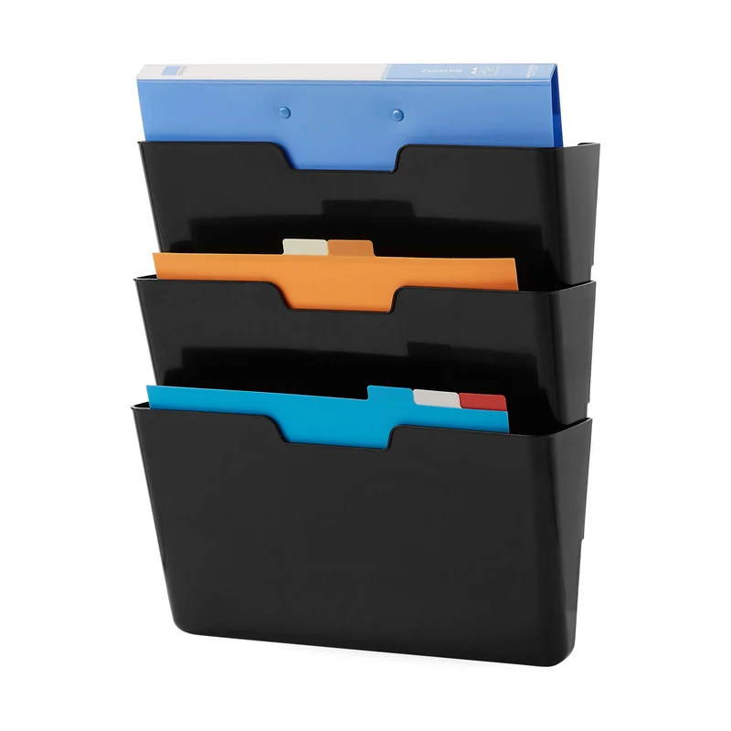 Amazon Basics Wandablagefächer, hängend, 3-stufig, 33 x 38 cm, Schwarz, 3 Stück, Transparent, US Buchstabengröße