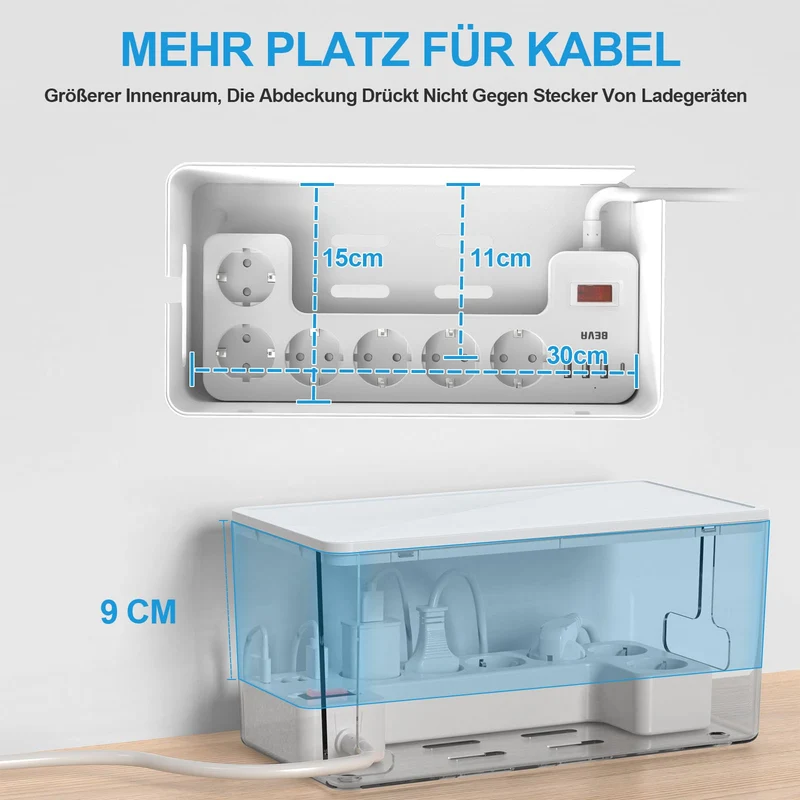 BEVA Kabelbox mit Steckdosenleiste 3680W/16A und 2M Kabel,Weiß