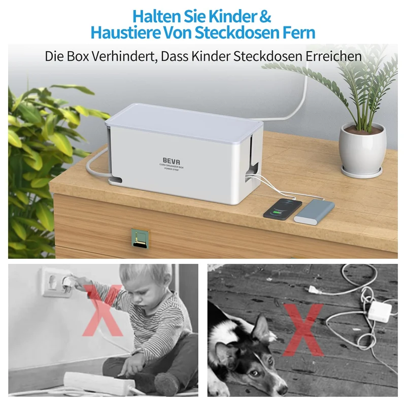 BEVA Kabelbox mit Steckdosenleiste 3680W/16A und 2M Kabel,Weiß