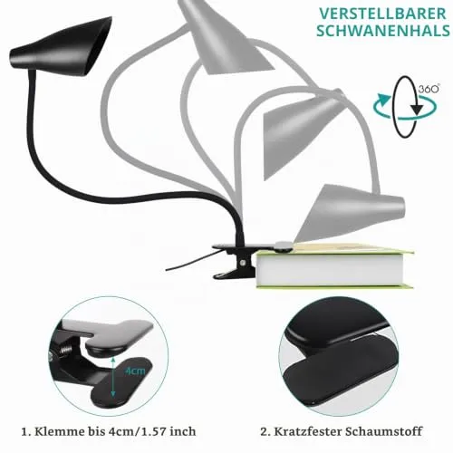 Semlos LED Clip-on-Licht, USB-Schreibtischleuchte, Leselampe für Schlafzimmer-Tisch, 3 Farbmodi, 10 Dimmhelligkeitsstufen, Schreibtischlampen, verstellbarer Schwanenhals, automatische Abschaltung