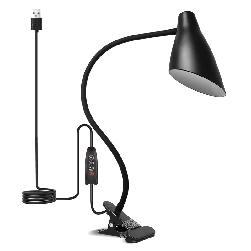 Semlos LED Clip-on-Licht, USB-Schreibtischleuchte, Leselampe für Schlafzimmer-Tisch, 3 Farbmodi, 10 Dimmhelligkeitsstufen, Schreibtischlampen, verstellbarer Schwanenhals, automatische Abschaltung