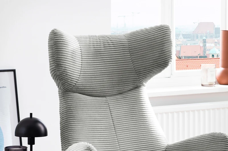 KAWOLA Sessel LOTTE Ohrensessel Cord hellgrau