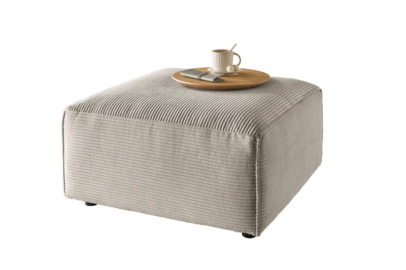 KAWOLA Hocker RANI Polsterhocker Cord steingrau