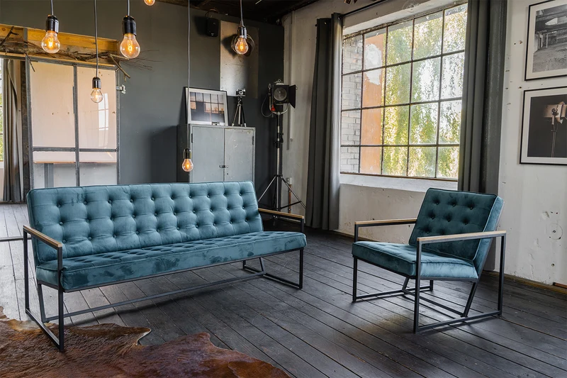 KAWOLA Sofa ARLY Polsterbank Bezug Velvet petrol